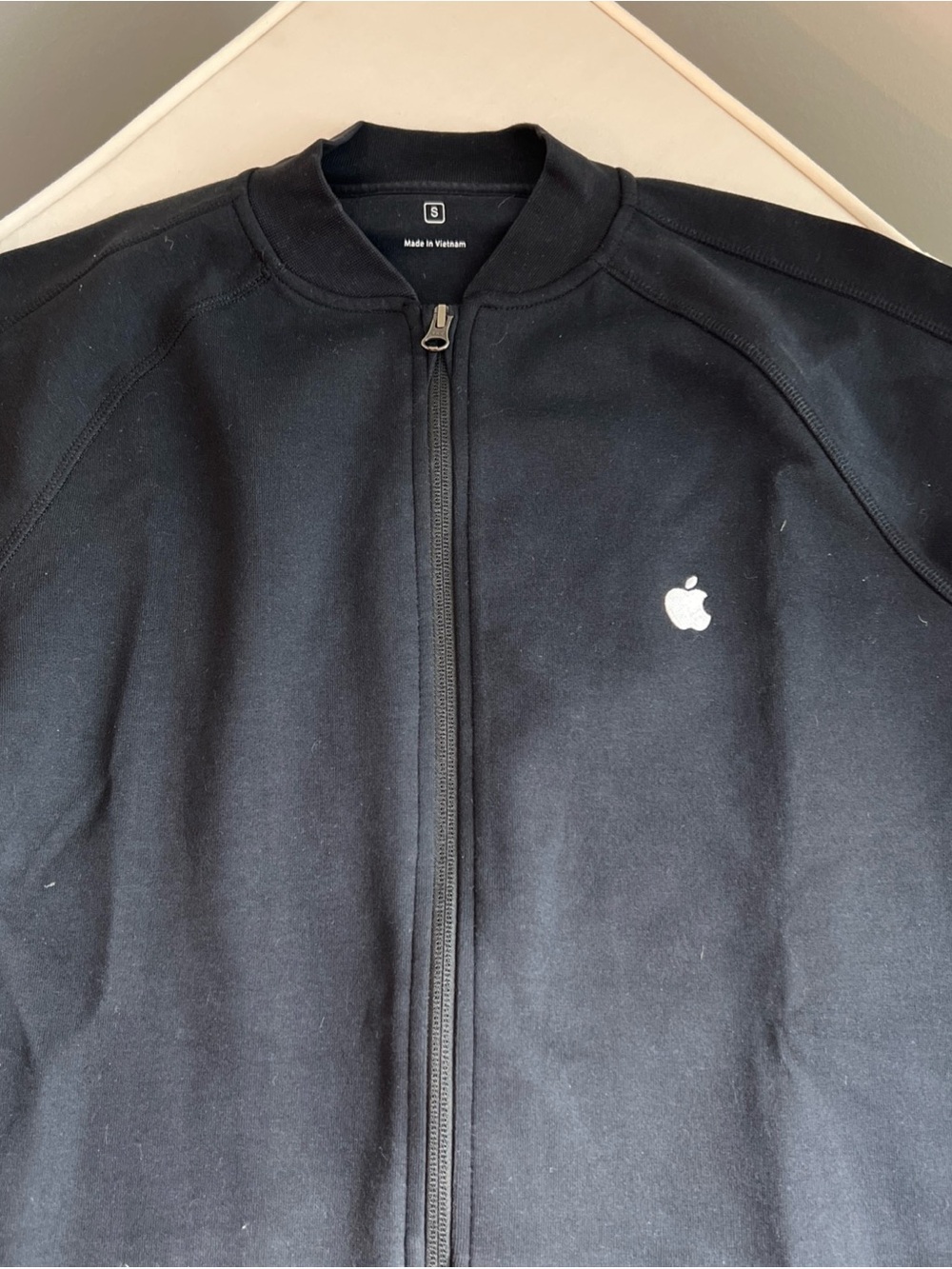 Apple Black Zip-Up Bomber Jacket with White Logo